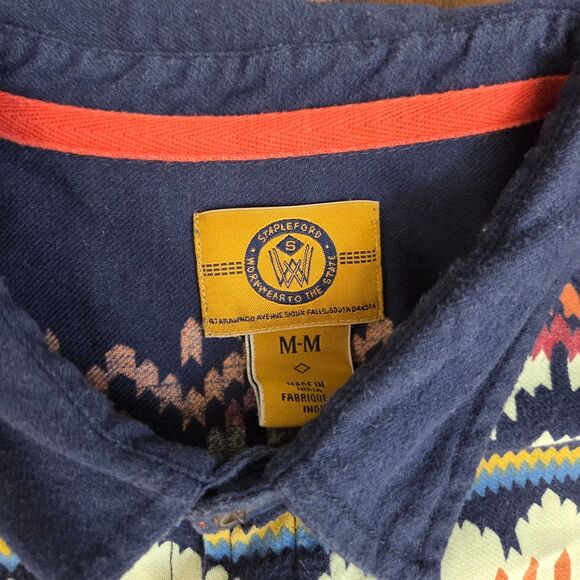 STAPLEFORD Button Up Shirt Men's M Navy Blue Southwestern Aztec Long Sleeve - Picture 4 of 10
